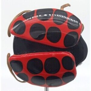 Ladybug Brooch Pin 3D Acrylic Red Black Silver Copper Metal Legs Insect Vintage